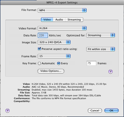 PcP Encodings - MPEG-4 Med Stream - Video Settings